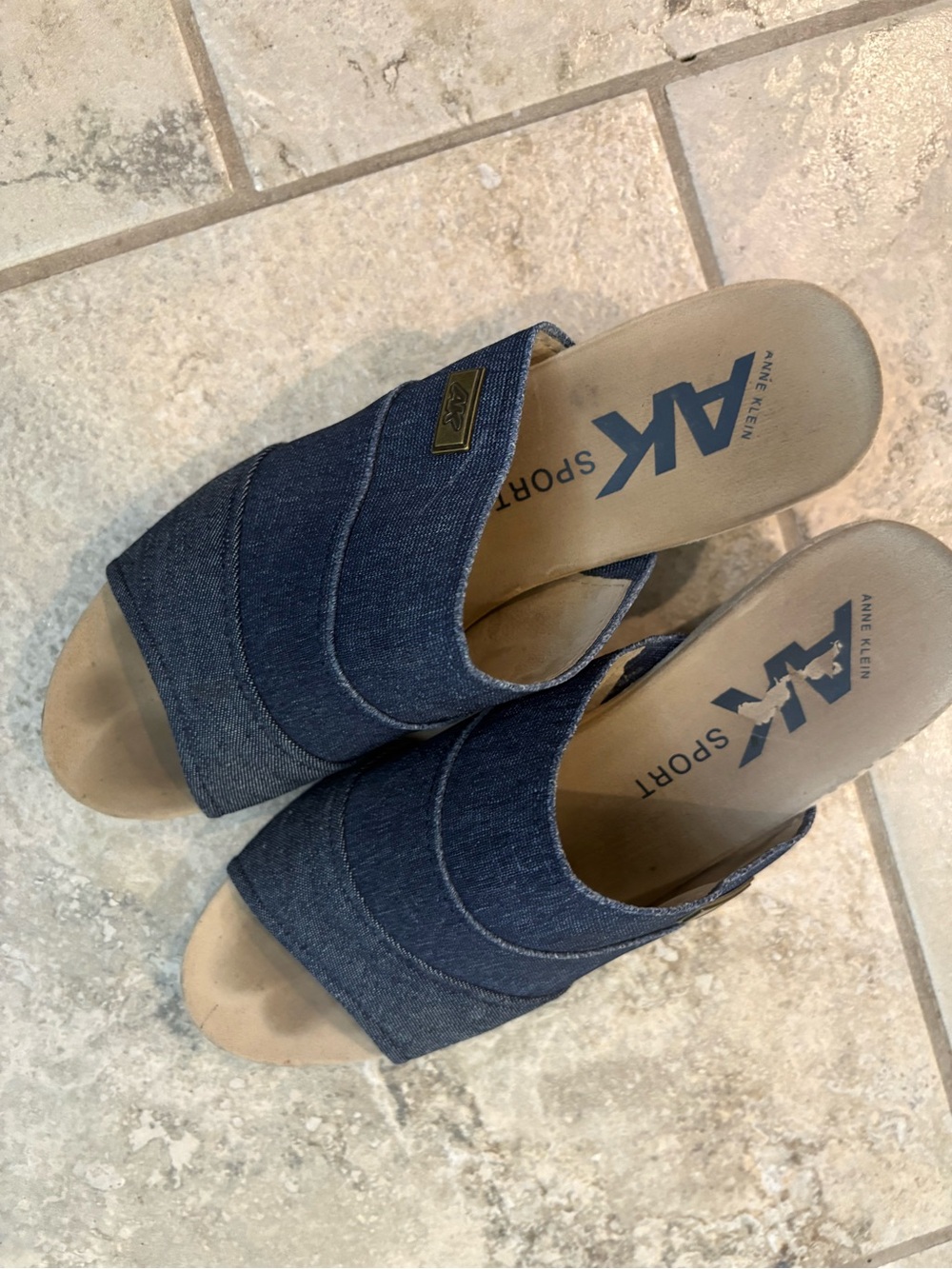 Anne Klein Denim Slide Mules in Dark Blue